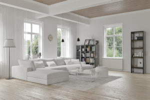 living room with casement and awning windows