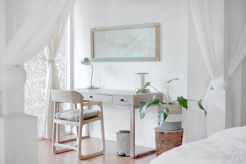 minimalist home office with desk and chair