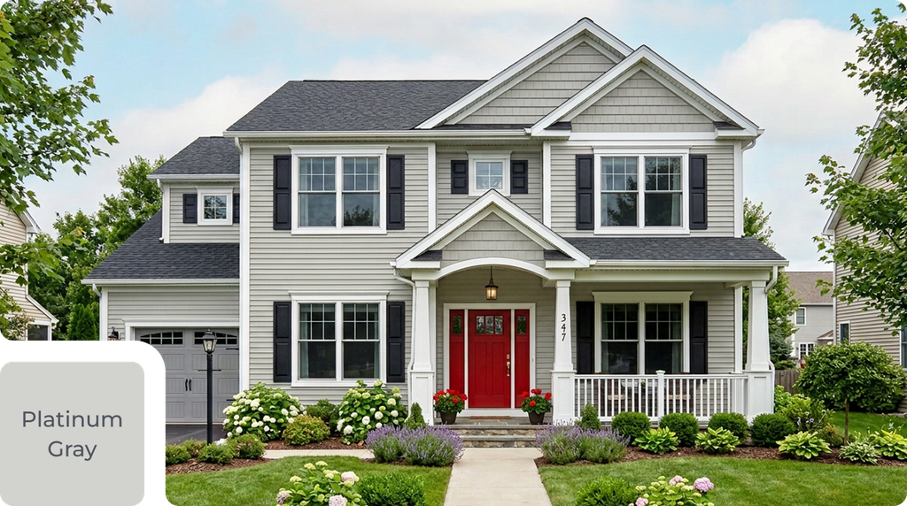 contemporary home with gray siding